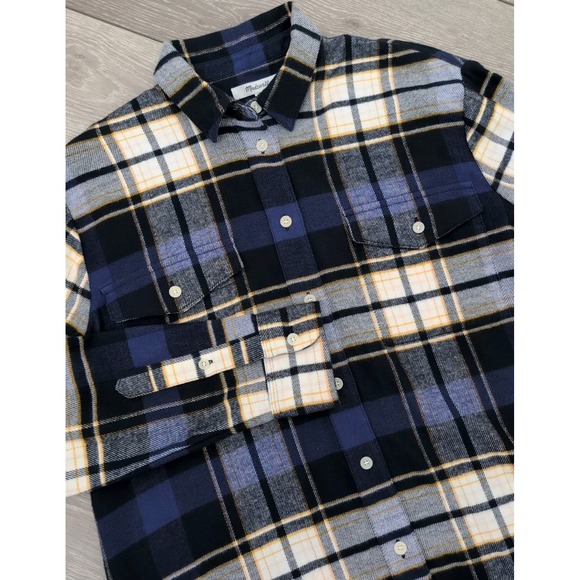Madewell Tops - Madewell Flannel‎ Oversized Ex-Boyfriend Shirt Blue Plaid Size Small Women's NWT